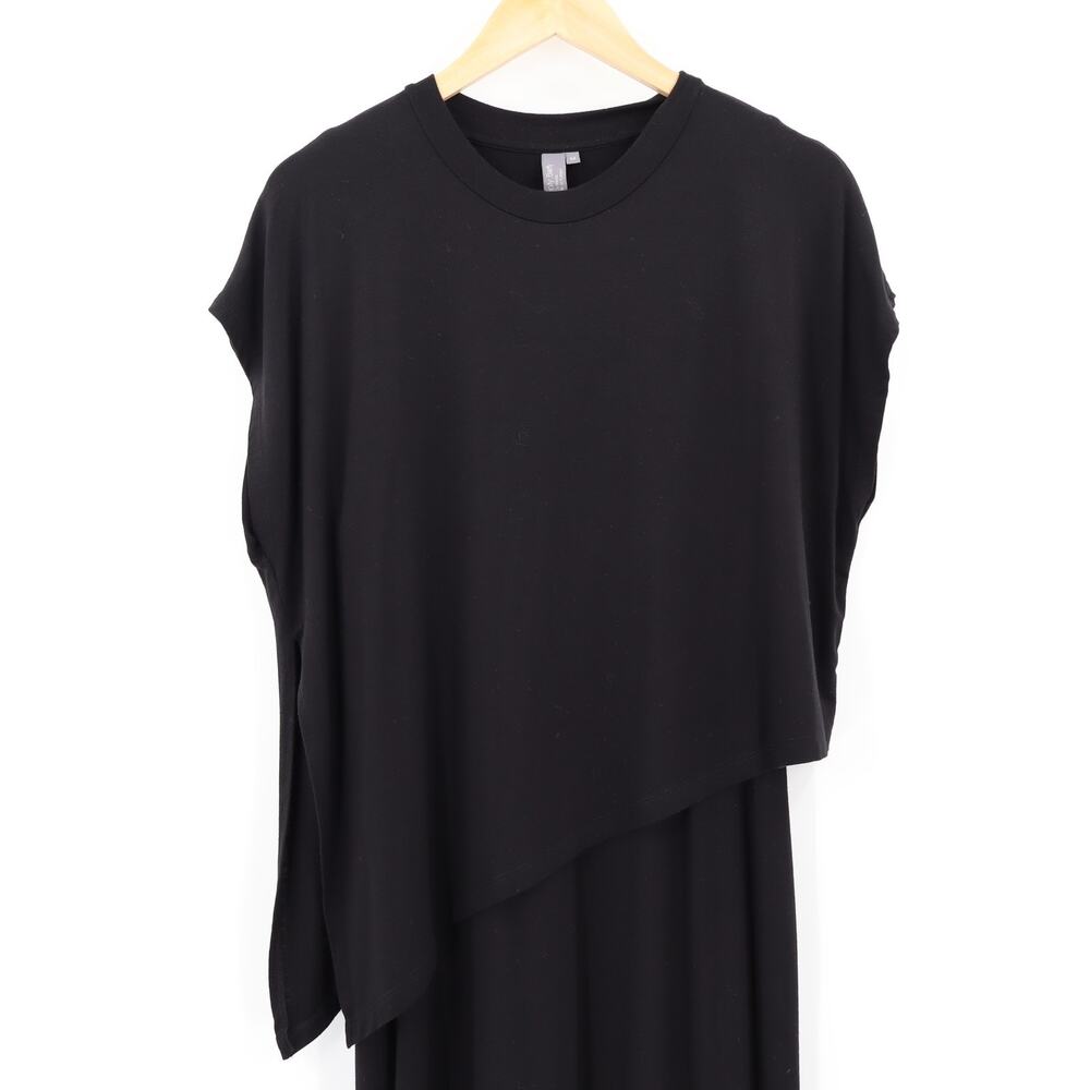 Sweaty Betty Mellow Midi Dress Sz M Black Asymmetrical Viscose Blend Minimalist - Picture 3 of 8